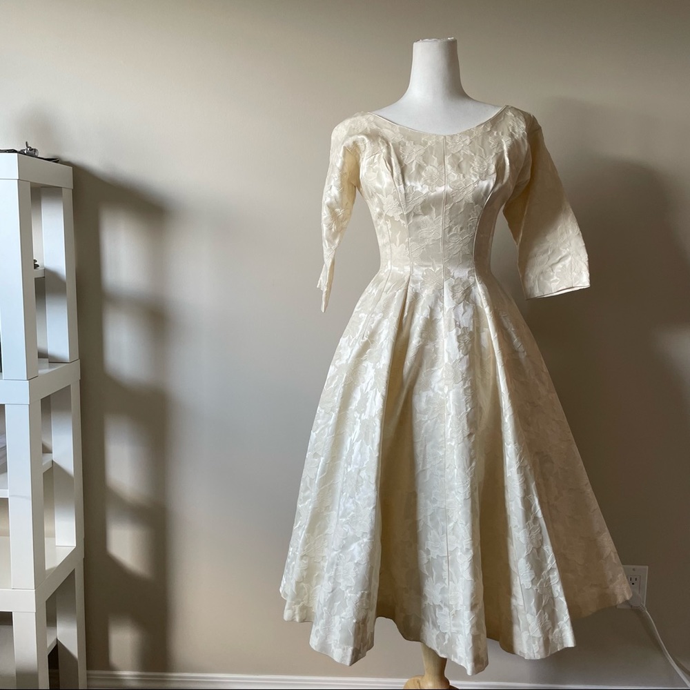 XS New Look, 1948 Cotton Brocade Dress, mint but needs zip - Picture 2 of 13